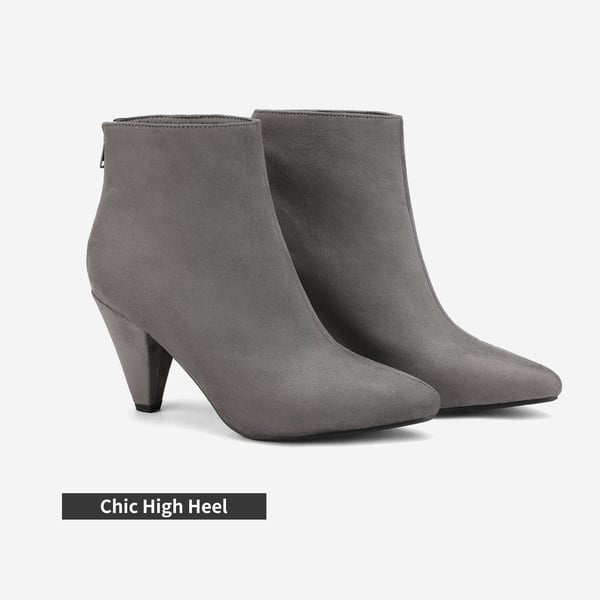 Pointed Toe High Heel Ankle Booties - LIGHT GREY SUEDE - 4